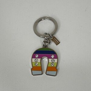 Coach Legacy Stripe Horseshoe Keychain Charm with Crystals
